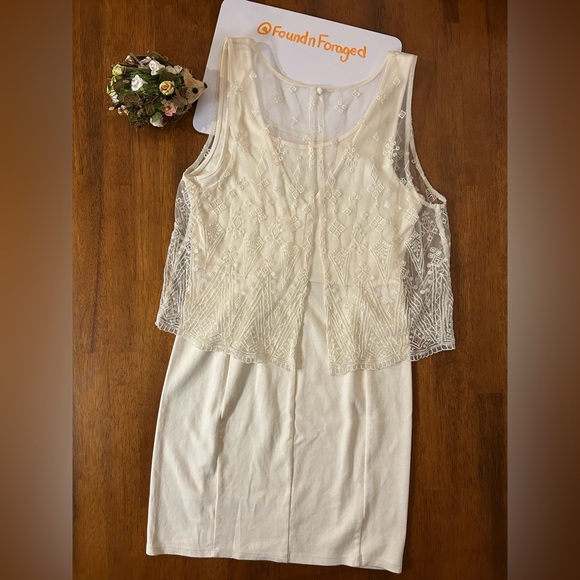 Ivory Embroidered Lace Overlay Short Dress | Size 6 | American Eagle - Picture 7 of 16